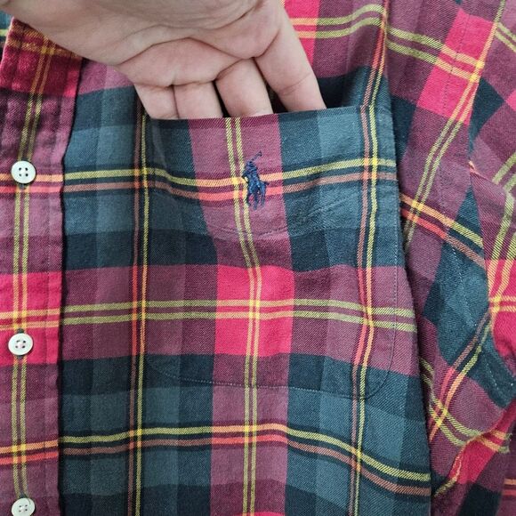 Polo Ralph Lauren Shirt Men's Medium Plaid Flannel Button Down Red Green Soft - Picture 3 of 7